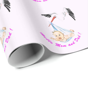 Lustiger Storch mit Baby Geschenkpapier für Baby S
