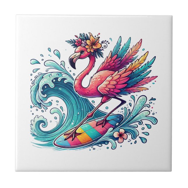 Lustiger Strand rosa Flamingo Fliese (Vorderseite)
