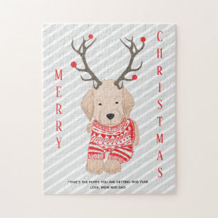 Lustiger Streich Weihnachten Golden Retriever Welp
