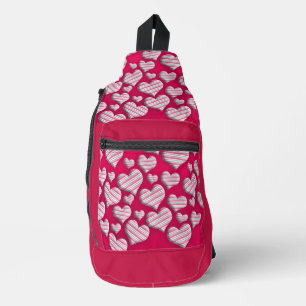 Lustiger Streifen Herz Hot Pink Lustiges Süßes Mus Crossbody Bag