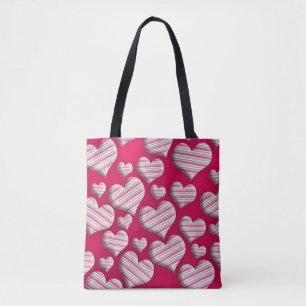 Lustiger Streifen Herz Hot Pink Lustiges Süßes Mus Tasche