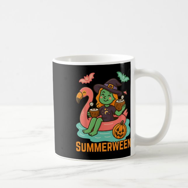 Lustiger Summerween Süße Hexe schwebend in Flaming Kaffeetasse (Rechts)