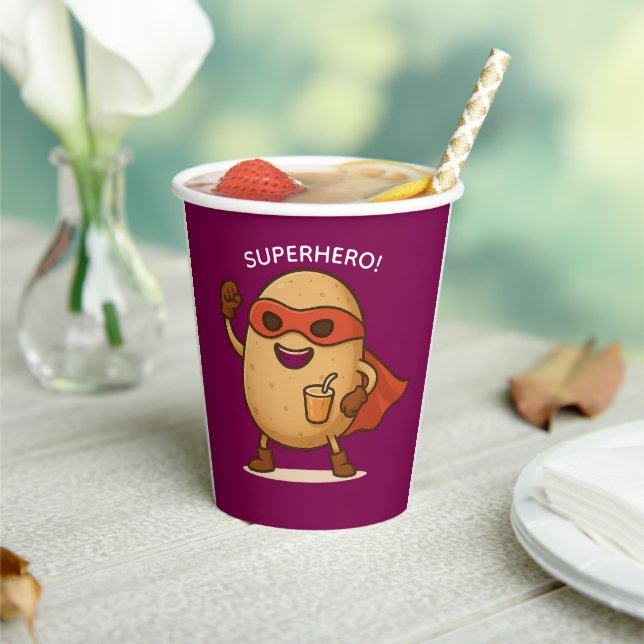 Lustiger Superheld-Kartoffel-Cartoon 240ml-Papierb Pappbecher (In Situ)