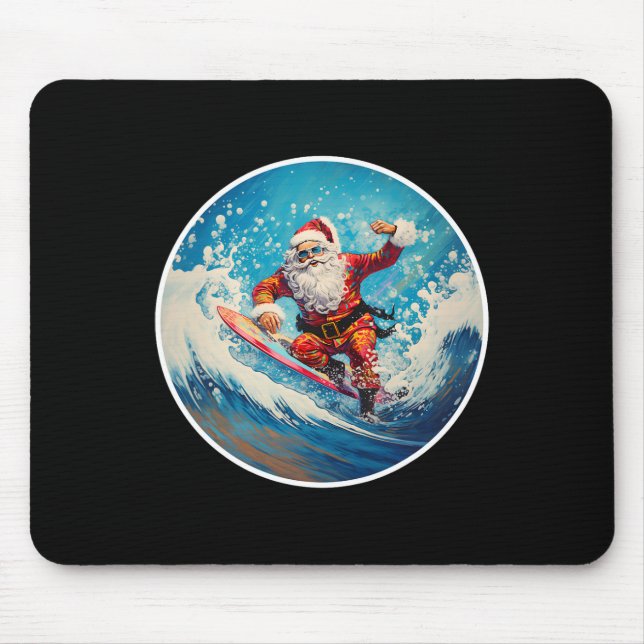 Lustiger surfenender Weihnachtsmann auf Surfbrett  Mousepad (Vorne)