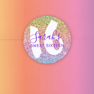 Lustiger Süßer 16 Regenbogen Glitter Funkelnder Ge Runder Aufkleber
