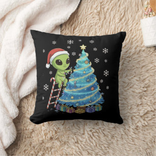 Lustiger süßer Alien Weihnachtsmann schmückt Weltr Kissen