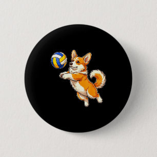 Lustiger süßer Corgi-Hund spielt Volleyball-Sport Button