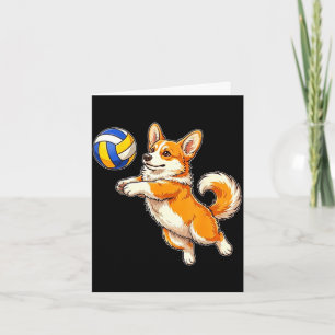 Lustiger süßer Corgi-Hund spielt Volleyball-Sport Karte
