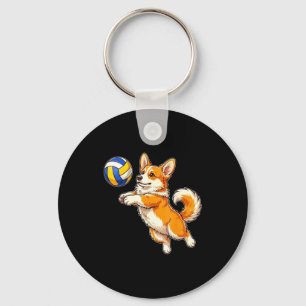Lustiger süßer Corgi-Hund spielt Volleyball-Sport Schlüsselanhänger