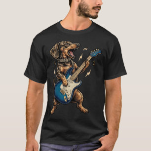 Lustiger süßer Dachshund spielt E-Gitarre T-Shirt