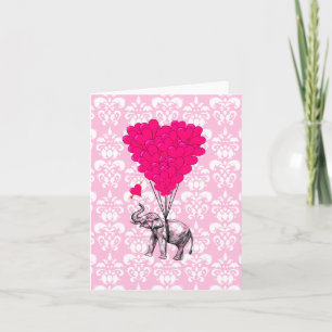 Lustiger süßer Elefant & rosa Damast Karte
