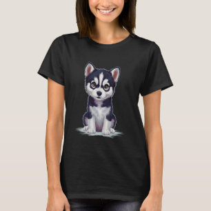 Lustiger Süßer Husky Welpe Hund T-Shirt