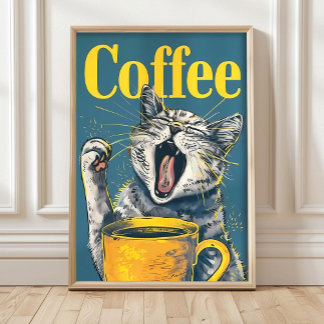 Lustiger süßer Kaffee-Katzen-Druck – Maximalistisc Poster