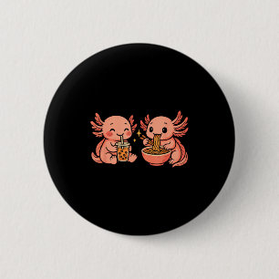 Lustiger süßer Kawaii-Axolotl, der Ramen-Nudeln is Button