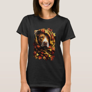 Lustiger süßer Pit Bull Herbstblätter Wald Stimmun T-Shirt