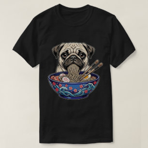 Lustiger süßer Pug, der Ramen isst  Hundnudelschüs T-Shirt