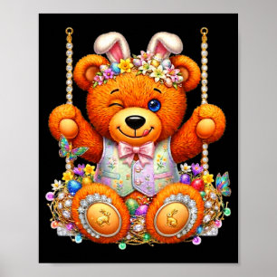 Lustiger süßer Teddybär zwinkernd Augen Osterkorb  Poster