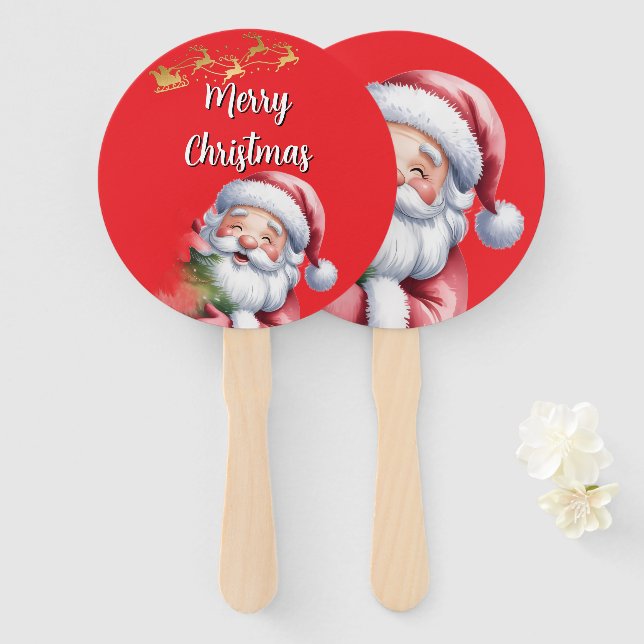 Lustiger süßer Weihnachtsmann & Typografie Fächer (Vorne und Hinten)