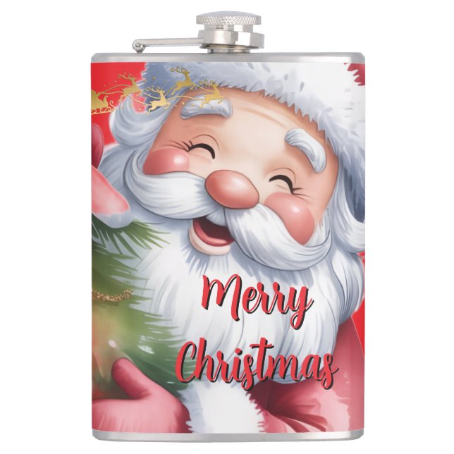 Lustiger süßer Weihnachtsmann & Typografie Flachmann (Vorderseite)