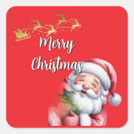 Lustiger süßer Weihnachtsmann & Typografie Quadratischer Aufkleber