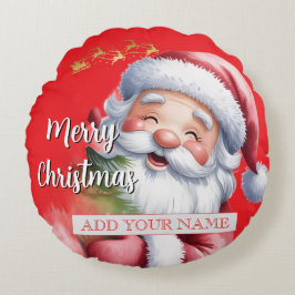 Lustiger süßer Weihnachtsmann & Typografie Rundes Kissen