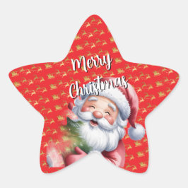Lustiger süßer Weihnachtsmann & Typografie Stern-Aufkleber