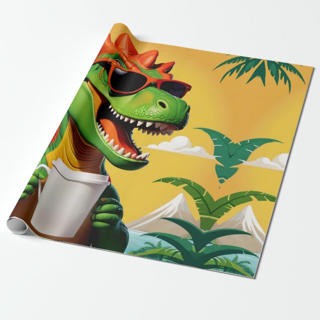 Lustiger T-Rex-Dinosaur  Geschenkpapier (Ungerollt)