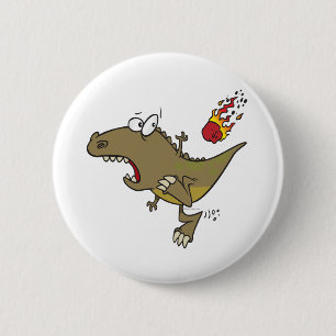 lustiger T-Rex-Dinosaurier, der einem Meteor auswe Button