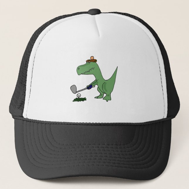 Lustiger T-Rex Dinosaurier, der Golf spielt Truckerkappe (Vorderseite)