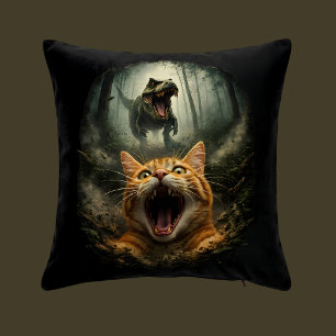 Lustiger T-Rex & schreiende Katze Meme Kissen