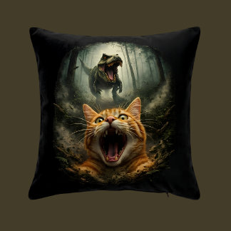 Lustiger T-Rex & schreiende Katze Meme Kissen