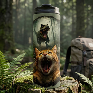 Lustiger T-Rex & schreiende Katze Meme Thermosbecher