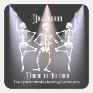 Lustiger tanzender schwarzer Skelett Halloween-Par Quadratischer Aufkleber
