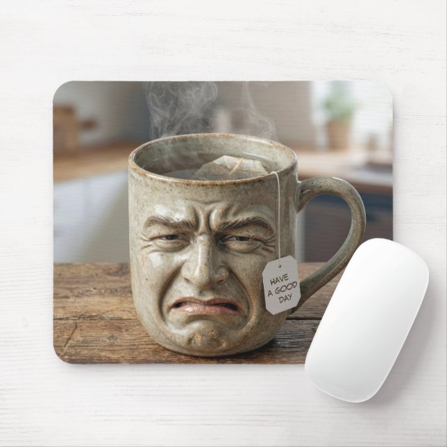 Lustiger Tassengesicht mit Teebeutel und Text Mousepad (Mit Mouse)
