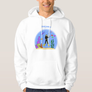 Lustiger Taucher und Fisch Meeresbewohner Cartoon Hoodie