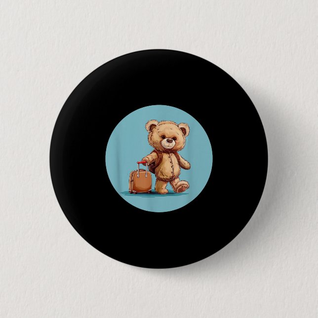 Lustiger Teddybär mit Rucksack für eine coole Reis Button (Vorderseite)