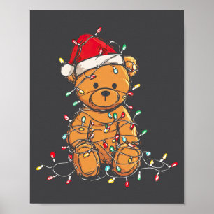 Lustiger Teddybär Weihnachtsgrafik Lichter Liebhab Poster