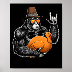 Lustiger Thanksgiving-Gorilla hält Truthahn Lgrim  Poster