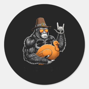 Lustiger Thanksgiving-Gorilla hält Truthahn Lgrim  Runder Aufkleber