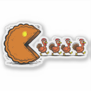 Lustiger Thanksgiving-Pie-essender Truthahn Retro- Aufkleber