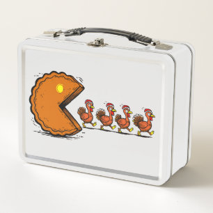Lustiger Thanksgiving-Pie-essender Truthahn Retro- Metall Brotdose