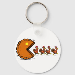 Lustiger Thanksgiving-Pie-essender Truthahn Retro- Schlüsselanhänger