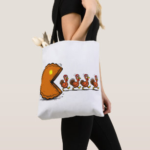 Lustiger Thanksgiving-Pie-essender Truthahn Retro- Tasche