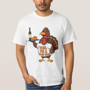 Lustiger Thanksgiving Truthahn Wein Kuchen Gute Vi T-Shirt