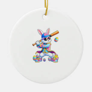 Lustiger Tie Dye Kaninchen Baseball Osterhase Männ Keramik Ornament
