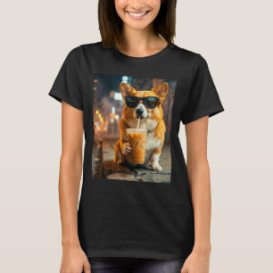 Lustiger Tier-Meme: Corgi-Hund trinkt eisgekühlten T-Shirt