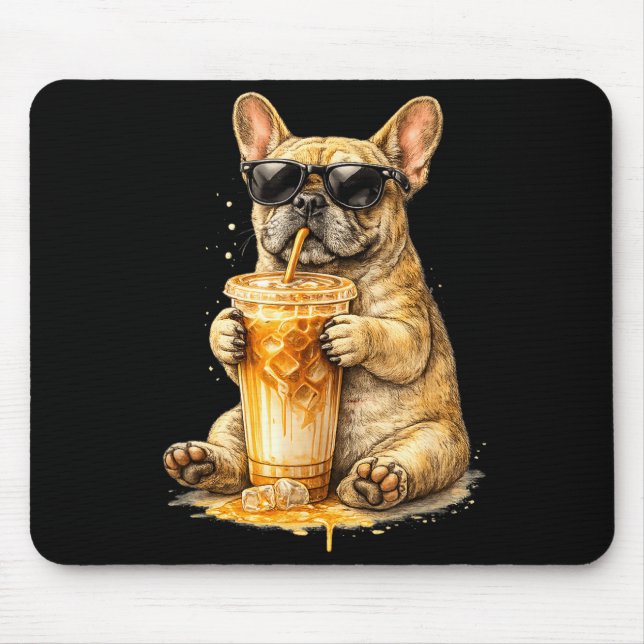 Lustiger Tier-Meme: Hund trinkt Eiskaffee Mousepad (Vorne)