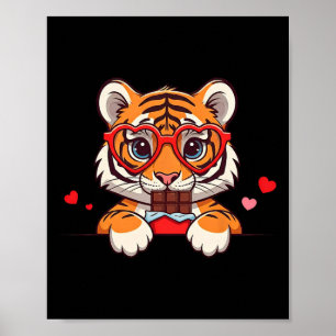 Lustiger Tiger Herz Schokolade Valentinstag Tiger Poster