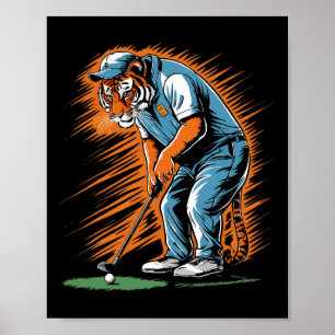 Lustiger Tiger spielt Golf, lustiges Tier Golfer T Poster