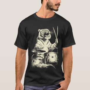 Lustiger Tiger spielt Schlagzeug Musik Tier T-Shirt
